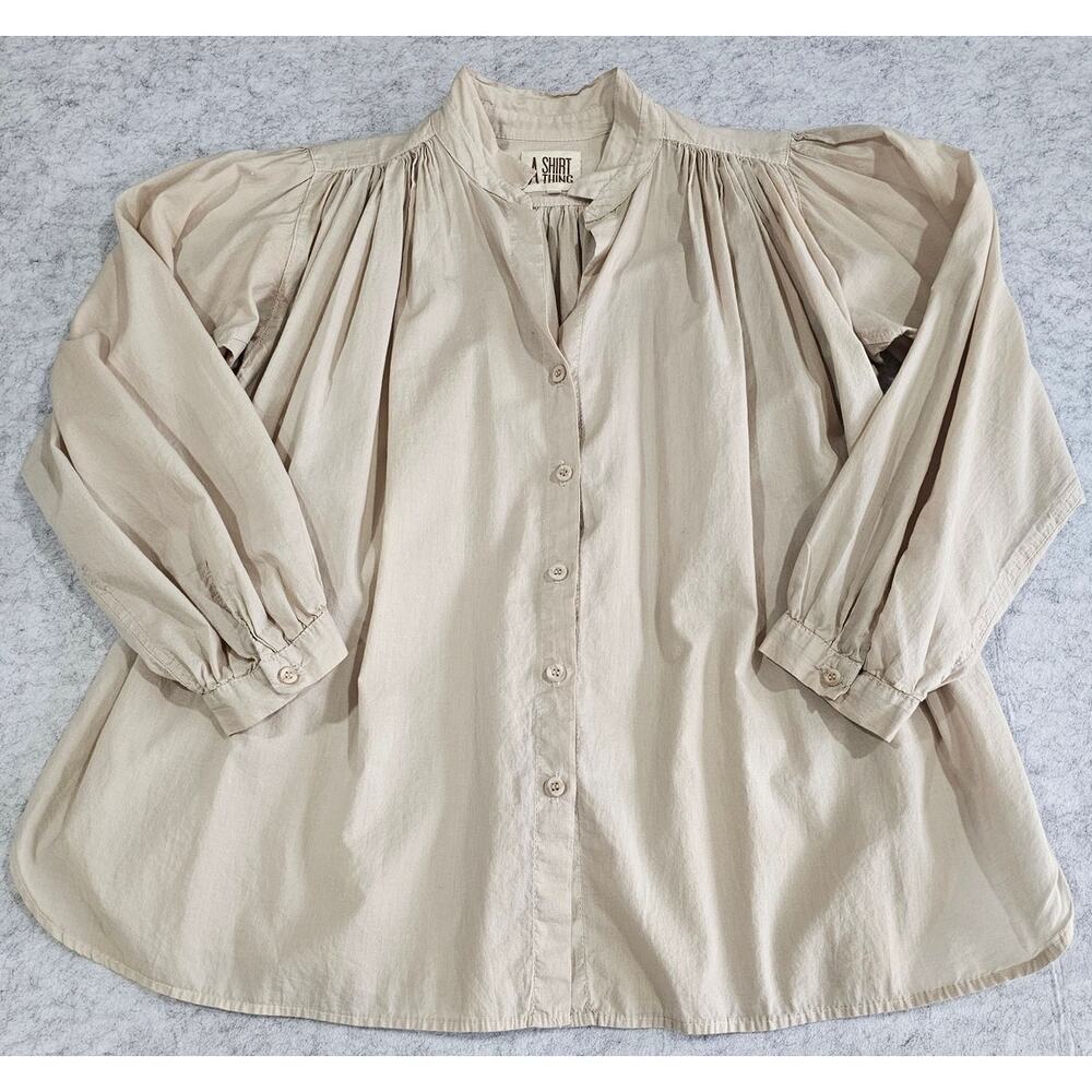 A Shirt Thing Flora Blouse, Cream, Poet Top Ruffle, 100% Cotton, Gathered, Sz S